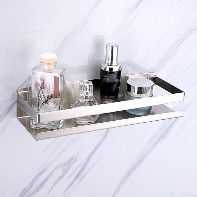 OwnMy Bathroom Shower Shelf Stainless Steel Bath Kitchen Basket Shower Caddy Rack, Rustproof Metal Bathroom Storage Floating Shelves Wall Mounted Shower Corner Rectangular Shelf - 12 Inch Silver - Image 3
